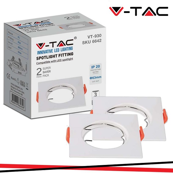Faretto Incasso Bianco Quadrato Diam. 63 in Plastica * (2pz)